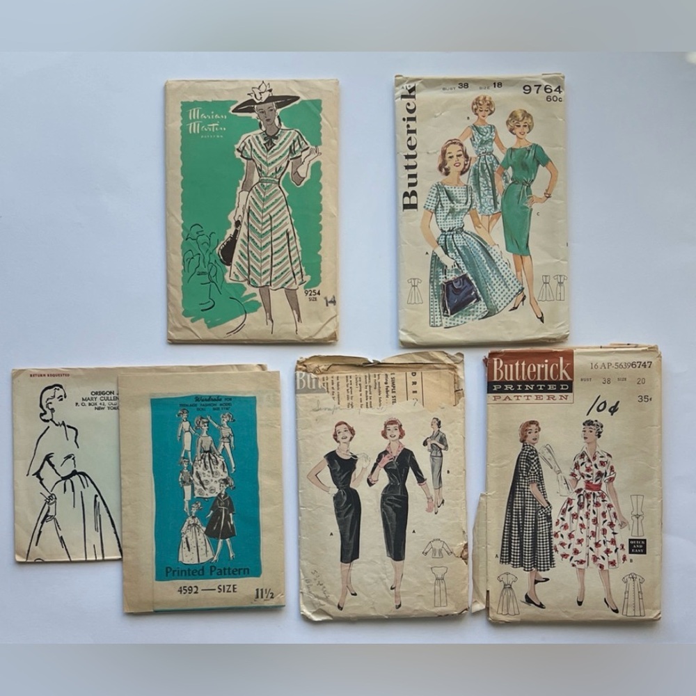 Vintage Patterns 5 different barbie doll, women’s dresses from the 30’s & 40’s